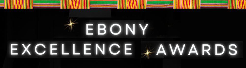 Ebony Excellence Awards header graphic with red, yellow, and green pattern bar at top